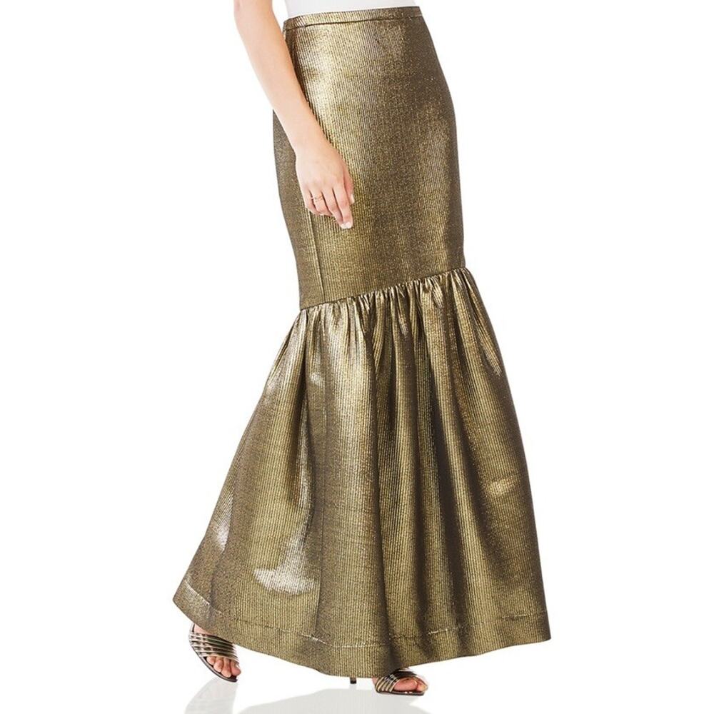 BCBGMaxAzria Metallic Gold Mermaid Maxi Skirt